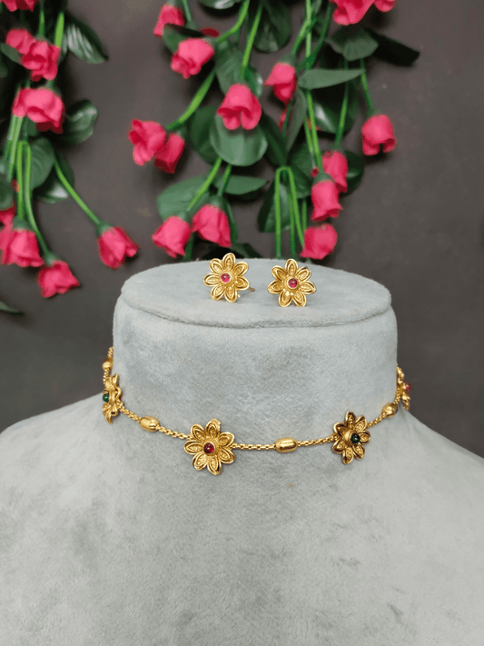 Sanjog Gold Plated Mat finish 22k Gold Plated Choker Set