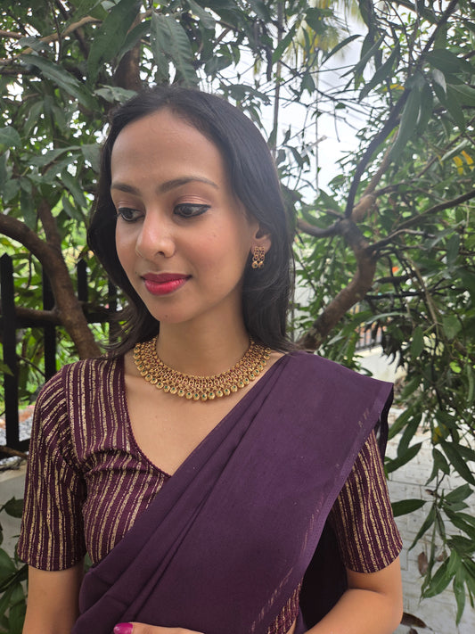 Hemanjali  Premium Quality Antique Shade 22k Gold Plated Stylish and Trendy Traditional Necklace Set