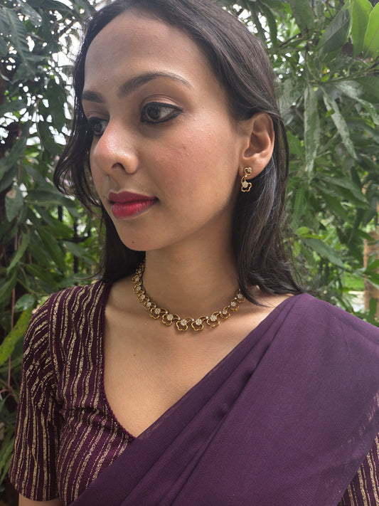 Kusumavalli Premium Quality Antique Gold Beautiful AD and Stoned Necklace Set available in 2 Colors