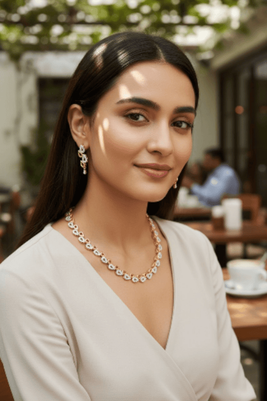 Pearlée Cascade Premium Quality AD Stoned Party Wear Stylish Necklace Set