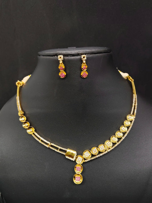 Swarna Sutra Premium Quality Simple and Trendy AD Stoned Necklace Set