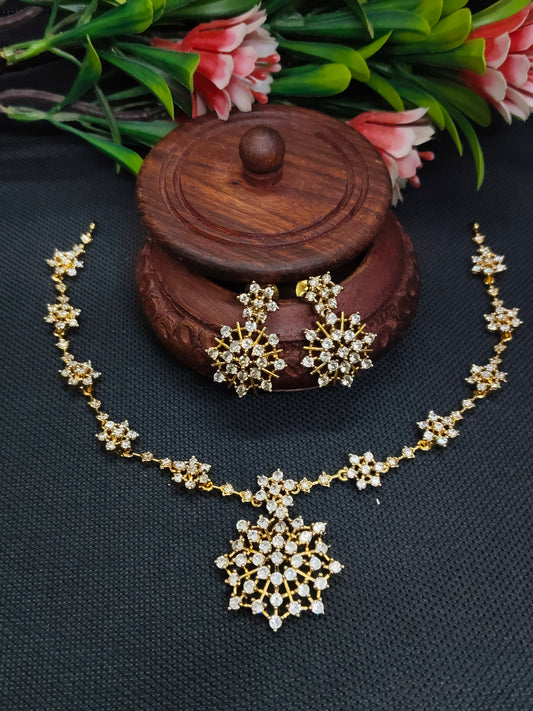 Stellar Pushpam Trendy AD White Stoned Necklace Set