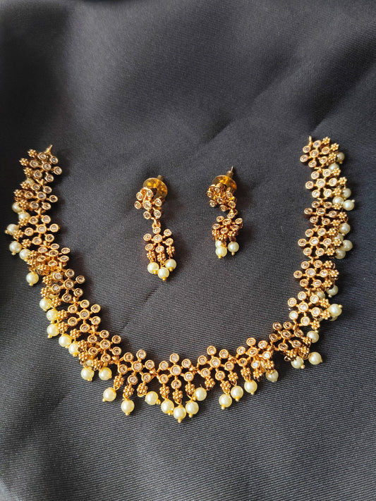 Jeevitha Haaram Traditional AD Stoned Beaded Necklace Set