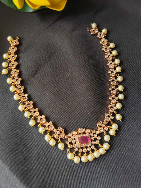 Pearl Rajni Traditional Beautiful Pearl and AD Stoned Necklace Set