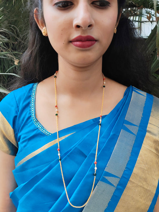 Tricolor Budget Friendly Traditional Multi Color Beautiful and elegant Long Chain without Earring