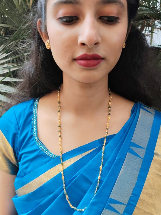 Smitalekha Budget Friendly Beautiful and Simple Long Green Color Beaded Chain