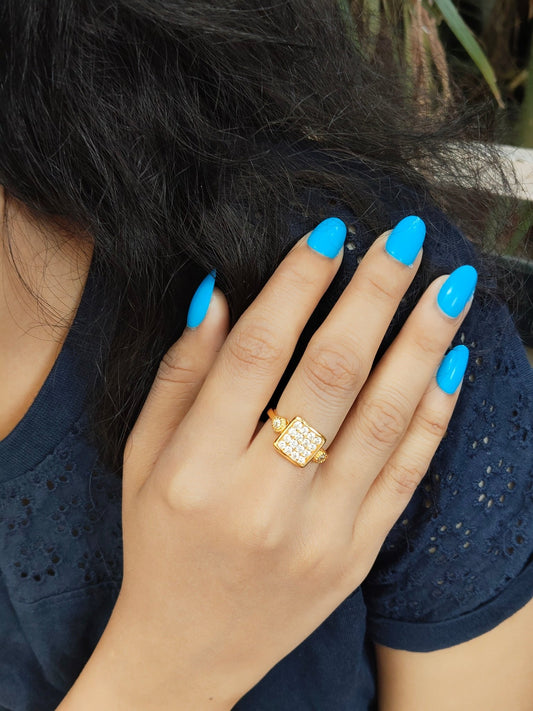 Cubic Dazzle 24k Gold Plated Budget Friendly Adjustable Stylish Ring