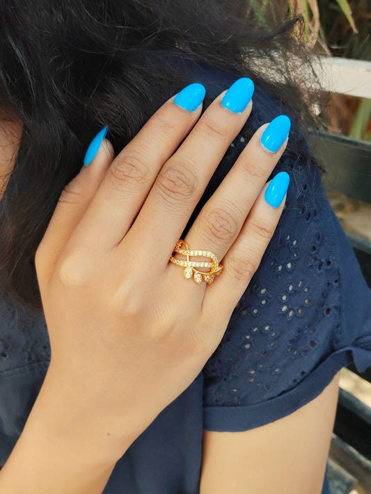 FloraCurl 24k Gold Plated Adjustable Stylish Ring with Stones