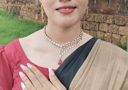 Wineleaf Grace Premium AD Stone Necklace Set