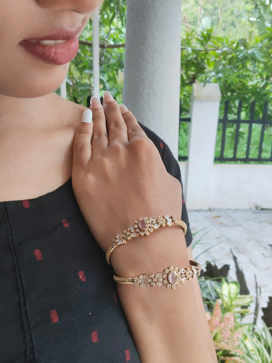 Sunlit Belle Premium Quality Antique Gold Traditional and Beautiful Bangles Set of Two with Stones