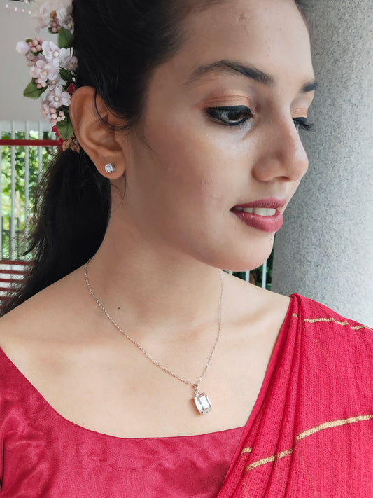 Crystaleya Budget Friendly Silver Plated Simple and Elegant Western Chain and Earring Combo Set