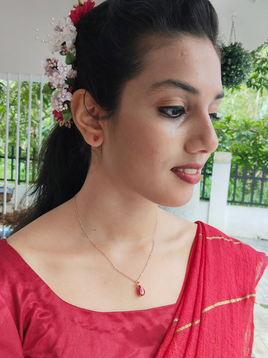 Flamora Budget Friendly Rose Gold Finished Simple and Elegant Western Chain and Earring Combo Set