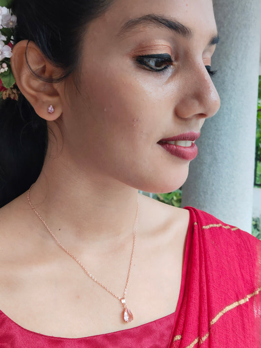 Tarakini Budget Friendly Rose Gold Finished Simple and Elegant Western Chain and Earring Combo Set