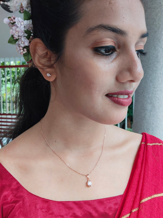Sitara Budget Friendly Rose Gold Finished Simple and Elegant Western Chain and Earring Combo Set
