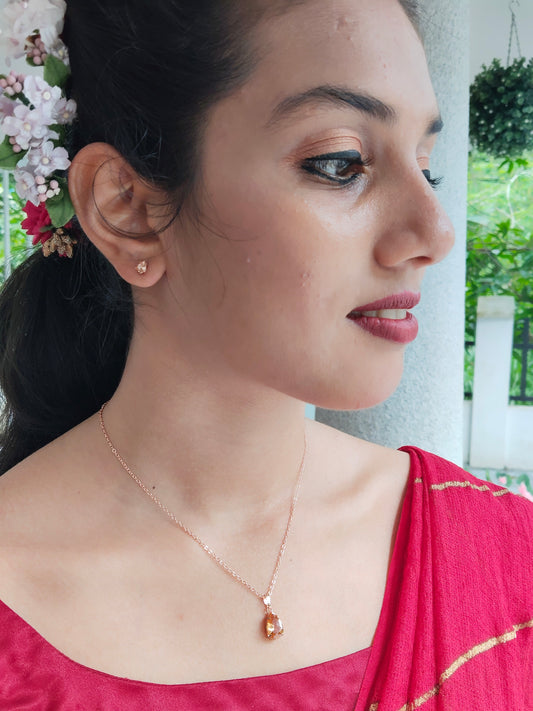 Goldenya Budget Friendly Rose Gold Finished Simple and Elegant Western Chain and Earring Combo Set