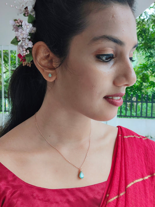 Neeramani Budget Friendly Rose Gold Finished Simple and Elegant Western Chain and Earring Combo Set