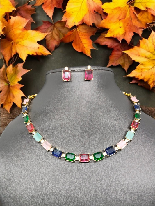 Navarasa Raga Multi Color Stoned Simple Necklace Set Suitable for all kind of dress