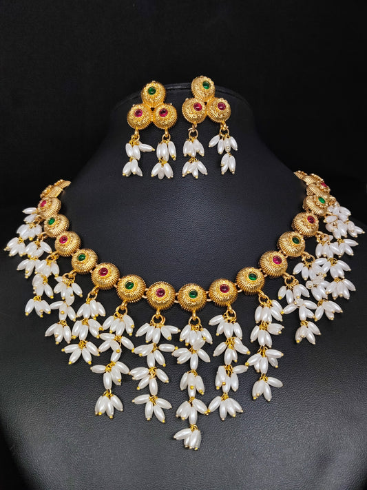 Mogralatika Beautiful and Elegant Rice Pearl Traditional Necklace Set