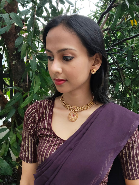 Shringar Chakra  Premium Quality Antique Shade Mat Finish 22k Gold Plated Stylish and Trendy Necklace Set