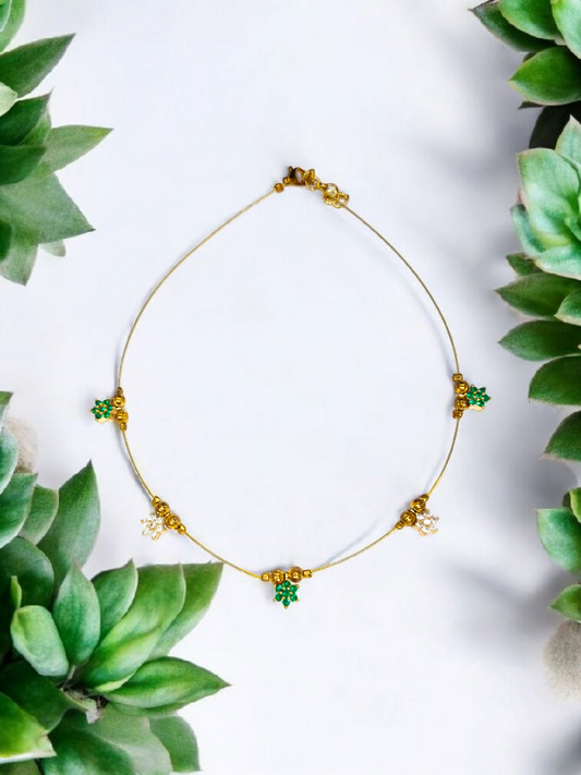 Kshamika Simple and Trendy Invisible Necklace or Choker in Emerald and Uncut Diamond without Earring