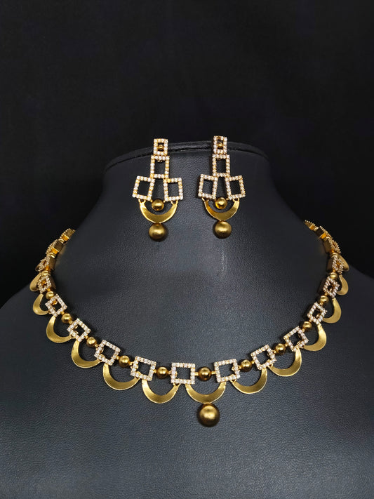 Chitraleela Premium Quality Antique Gold Plated Stylish and Trendy AD Stoned Necklace Set