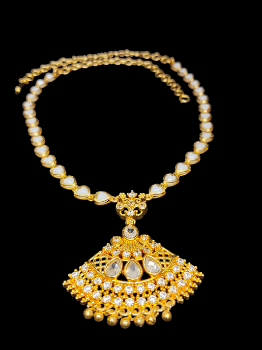 Triveni Kanti  Premium Quality Antique Shade 22k Gold Plated Stylish and Trendy Mid length Pearl Chain in 2 variant