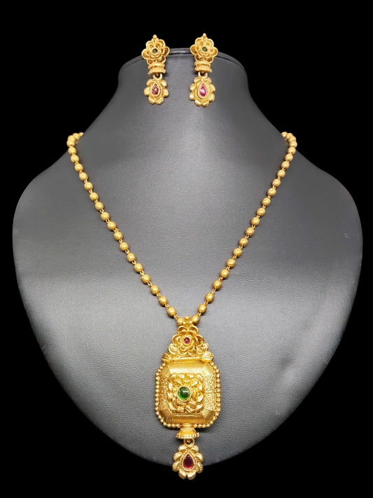 Nidraja  Premium Quality Antique Shade 22k Gold Plated Stylish and Trendy Mid length Gold Bead Chain