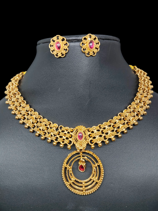Shringar Chakra  Premium Quality Antique Shade Mat Finish 22k Gold Plated Stylish and Trendy Necklace Set