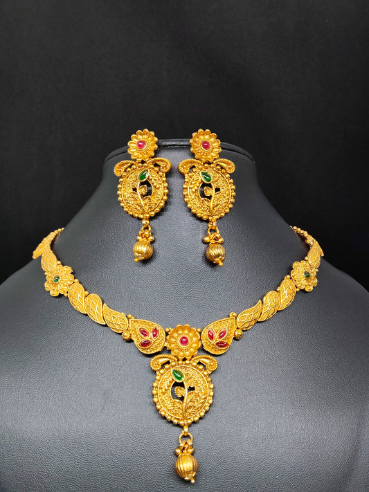 Lakshita  Premium Quality Antique Shade 22k Gold Plated Mat Finish Stylish and Trendy Necklace Set