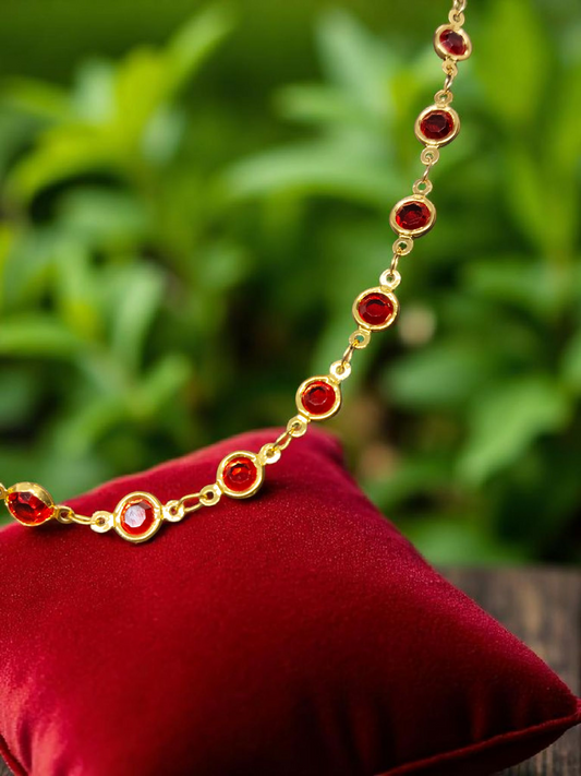 Agni Rekha  Premium Quality Budget Friendly Daily Wear Simple and Elegant 22k Gold Plated Red Color Stoned Long Chain