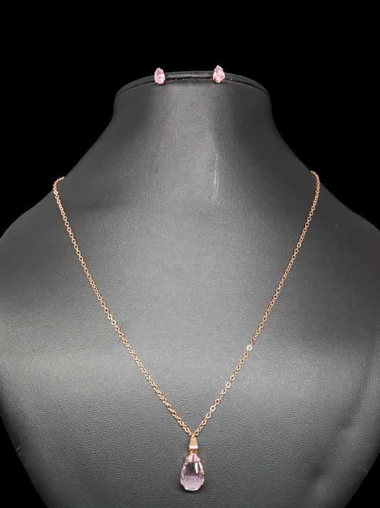 Tarakini Budget Friendly Rose Gold Finished Simple and Elegant Western Chain and Earring Combo Set