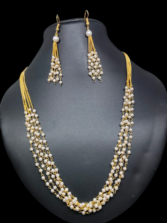 Sukumari Premium Quality Trending 5 Layered Mid Length Pearl Chain with Earring