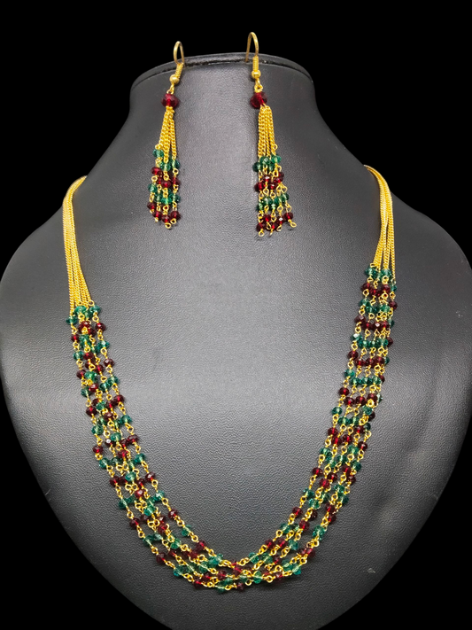 Tarangmala Premium Quality Trending 5 Layered Mid Length Multi Colored Chain with Earring