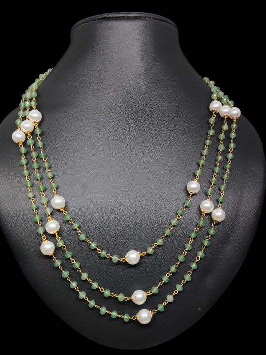 Vasanthika Premium Quality Trending 3 Layered Mid Length Pearl and Pastal Color Beaded Chain
