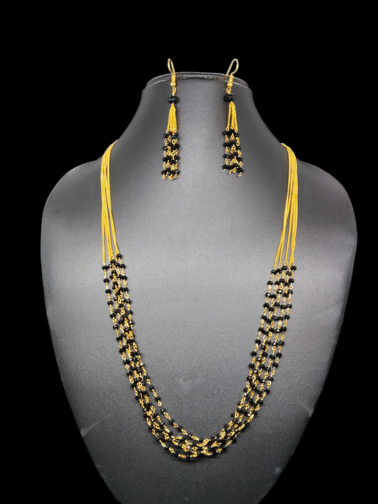 Kajalrekha Premium Quality Trending 5 Layered Mid Length Black Cristal Beaded Chain with Earring
