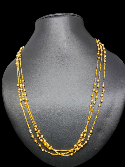 Hiranyarekha Premium Quality Trending 3 Layered Mid Length Golden Beaded Trending Chain
