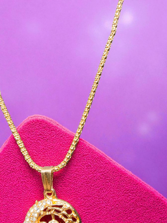 Golden Pulse 18k Gold Plated Simple and Stylish Mid Length Western Chain with Pendant