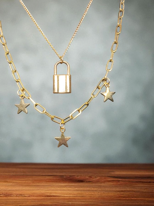 Tara Sankal Premium Quality 22k Gold Plated Layered and Trendy Western Chain with Pendant
