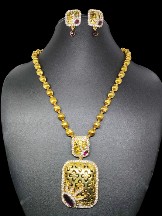 Rajvanshi Premium Quality 22k Antique Gold Plated Stylish Mid Length Chain with Pendant