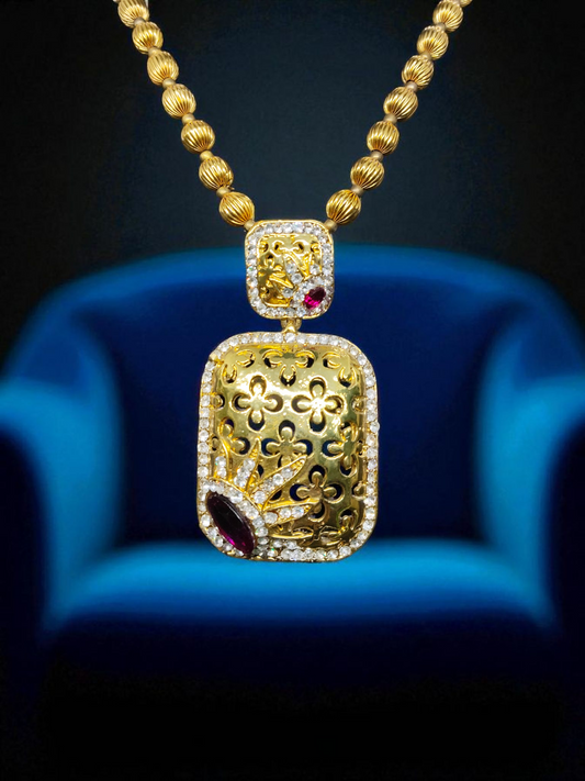 Rajvanshi Premium Quality 22k Antique Gold Plated Stylish Mid Length Chain with Pendant