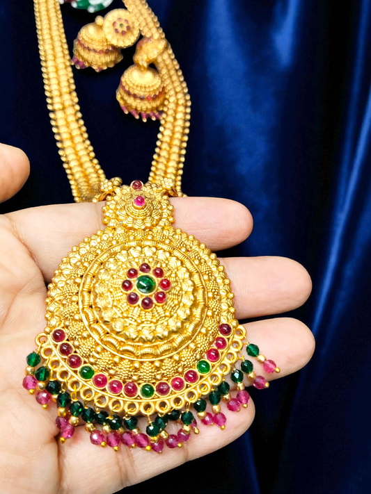 Tamrasundari Premium Quality 22k Antique Gold Plated Traditional Show Chain/Long Haram