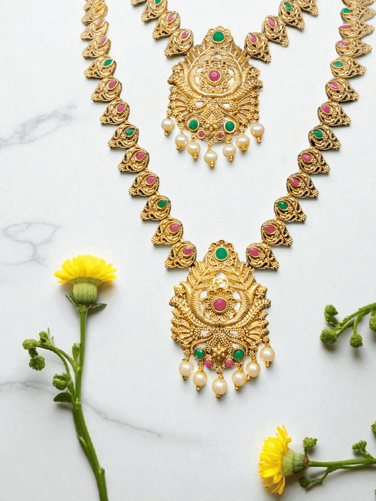Lakshmihaar 18k Gold Plated Multi Colored Budget Friendly Traditional Combo Set