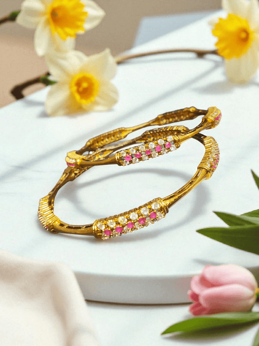 Cherry Luxe Premium Quality Traditional and Beautiful Bangles Set of Two with Stones
