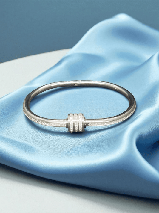 Silver Halo Screw Type Silver Plated AD Stoned Budget Friendly Openable Kada Bangles