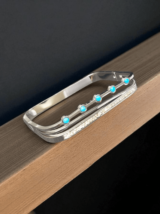 Azure Frame Silver Plated Stylish and Trendy Rectangle Shaped Openable Bangle