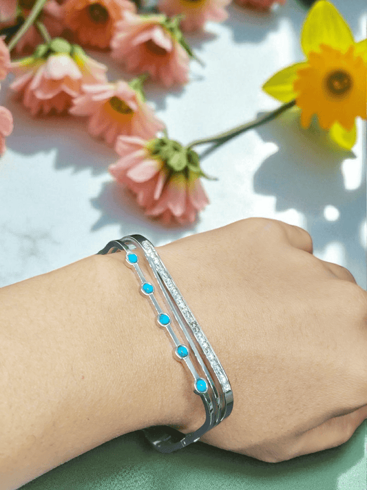 Azure Frame Silver Plated Stylish and Trendy Rectangle Shaped Openable Bangle
