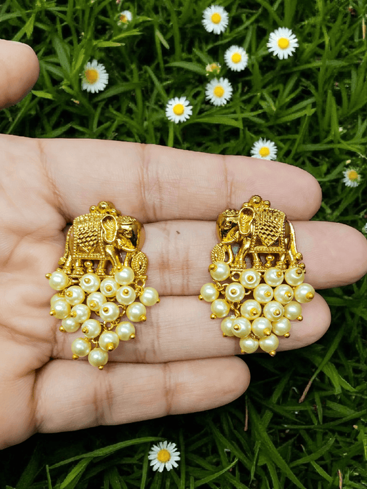 Royal Gajra Premium Quality Budget Friendly Crystal Beaded Elephant Designed Traditional Earrings