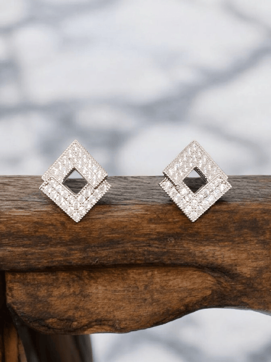 ShineAxis Premium Quality AD Stoned Silver Plated Light Weight Western Stud Earring