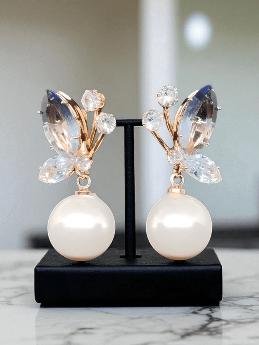 BlushWings Premium Quality Butterfly Designed Pearl and Stoned Western Earring