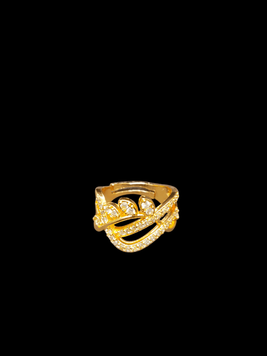 FloraCurl 24k Gold Plated Adjustable Stylish Ring with Stones